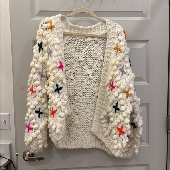 Anthropologie Sweaters - Anthropologie White Cardigan with Colorful Star Accents